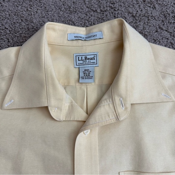 L.L.Bean Shirt Mens Size 16.5 Wrinkle Resistant Button Down Light Yellow - Picture 4 of 8